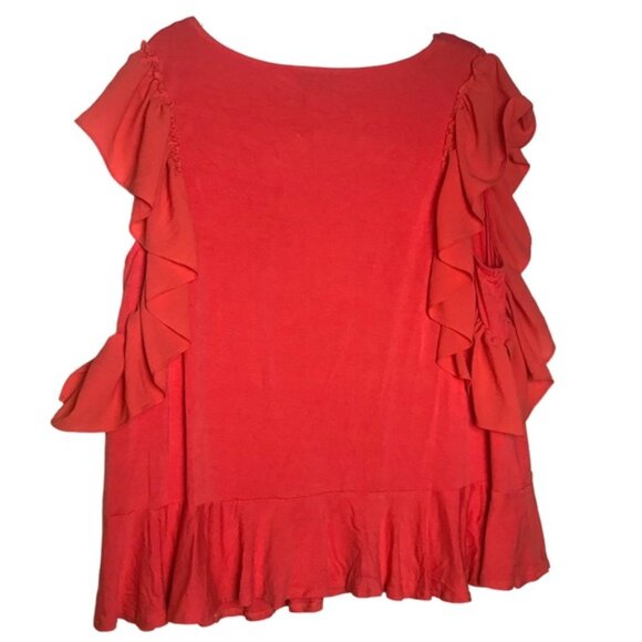 Vince Camuto Butterfly Flutter Sleeves Top Ruffle Fairy Red Tee Shirt Stretch L - Picture 2 of 12